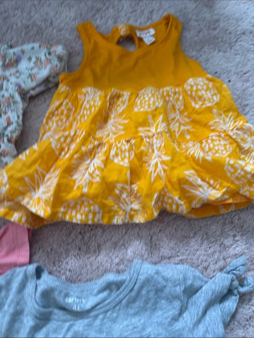 Kids Floral & Solid Mix Short Sleeve Tops - Yellow, Pink, Gray